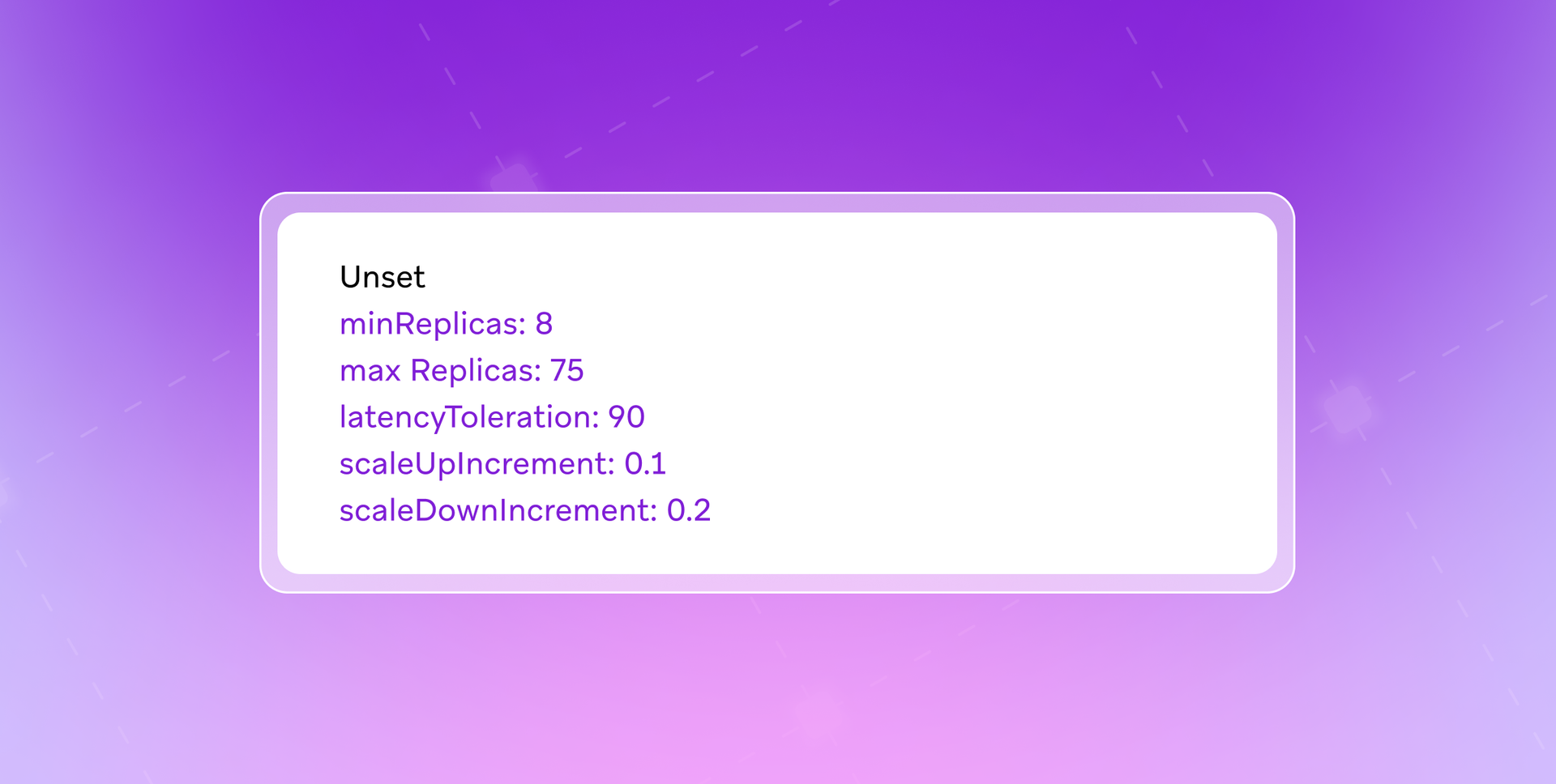 a purple background with a white box that says unset