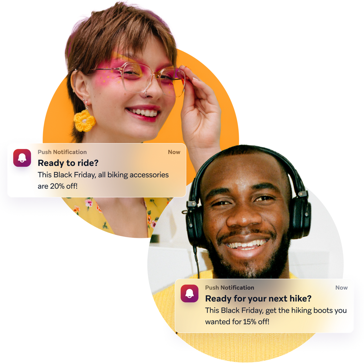 a man wearing headphones is smiling next to a woman wearing sunglasses