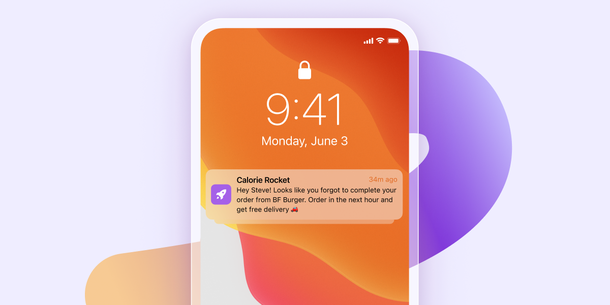 a phone screen shows a message from calorie rocket