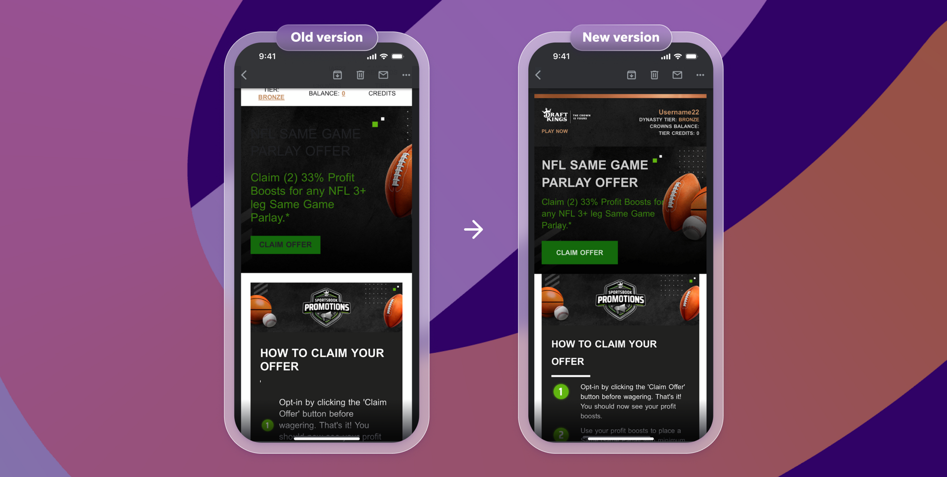 an old version and a new version of an nfl same game parlay offer