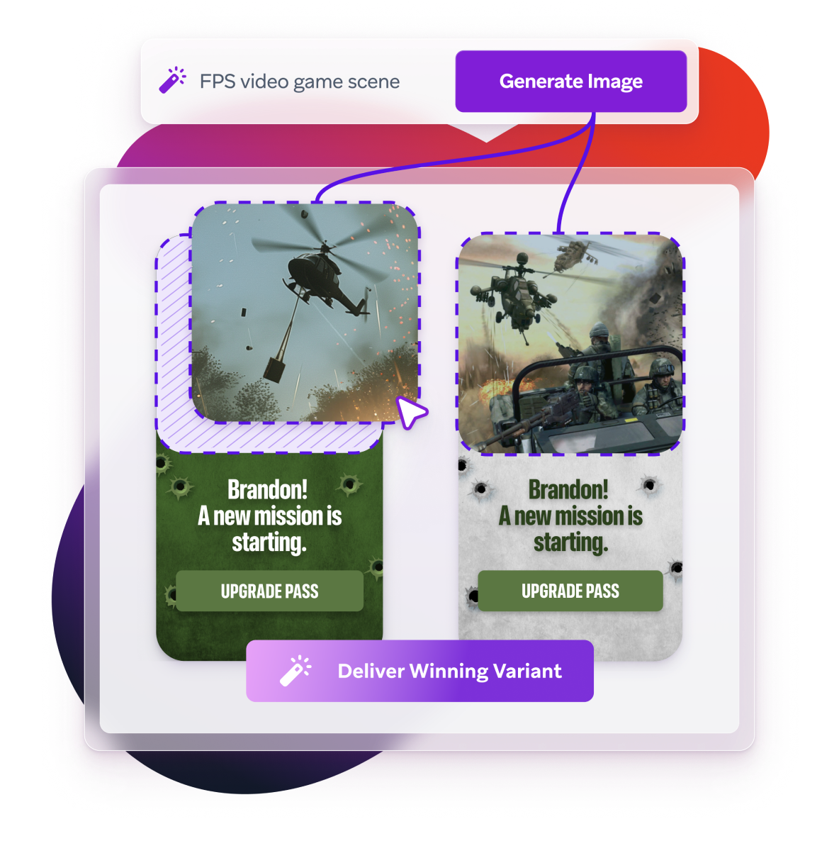 a screenshot of a video game scene that says brandon a new mission is starting upgrade pass deliver winning variant