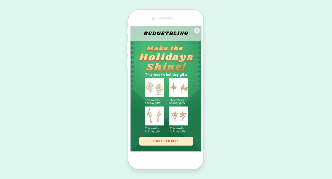 A full-screen in-app messaging promoting individually recommended items