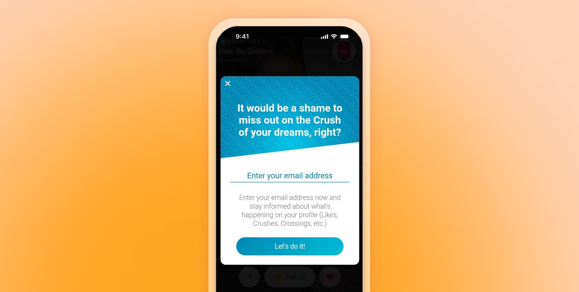 a phone with a screen that says it would be a shame to miss out on the crush of your dreams right ?