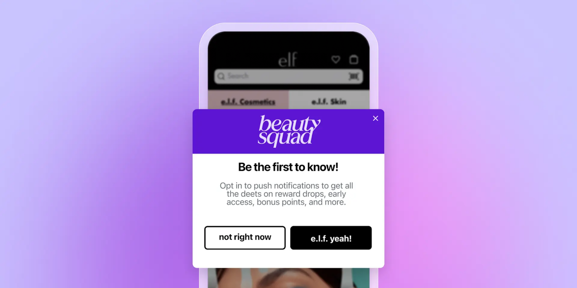 a phone with a beauty squad popup on it