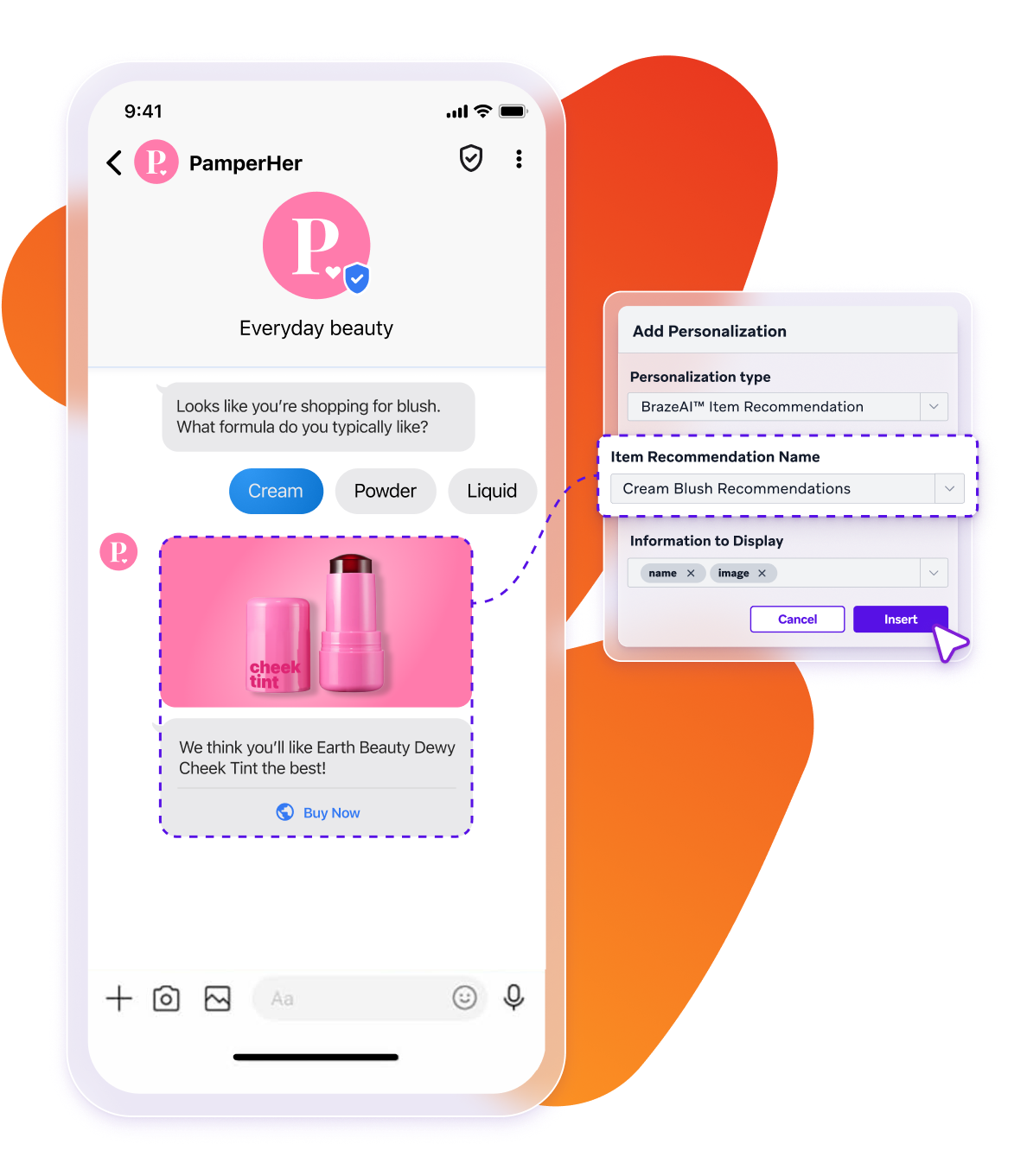 a phone screen shows a message from pamperher