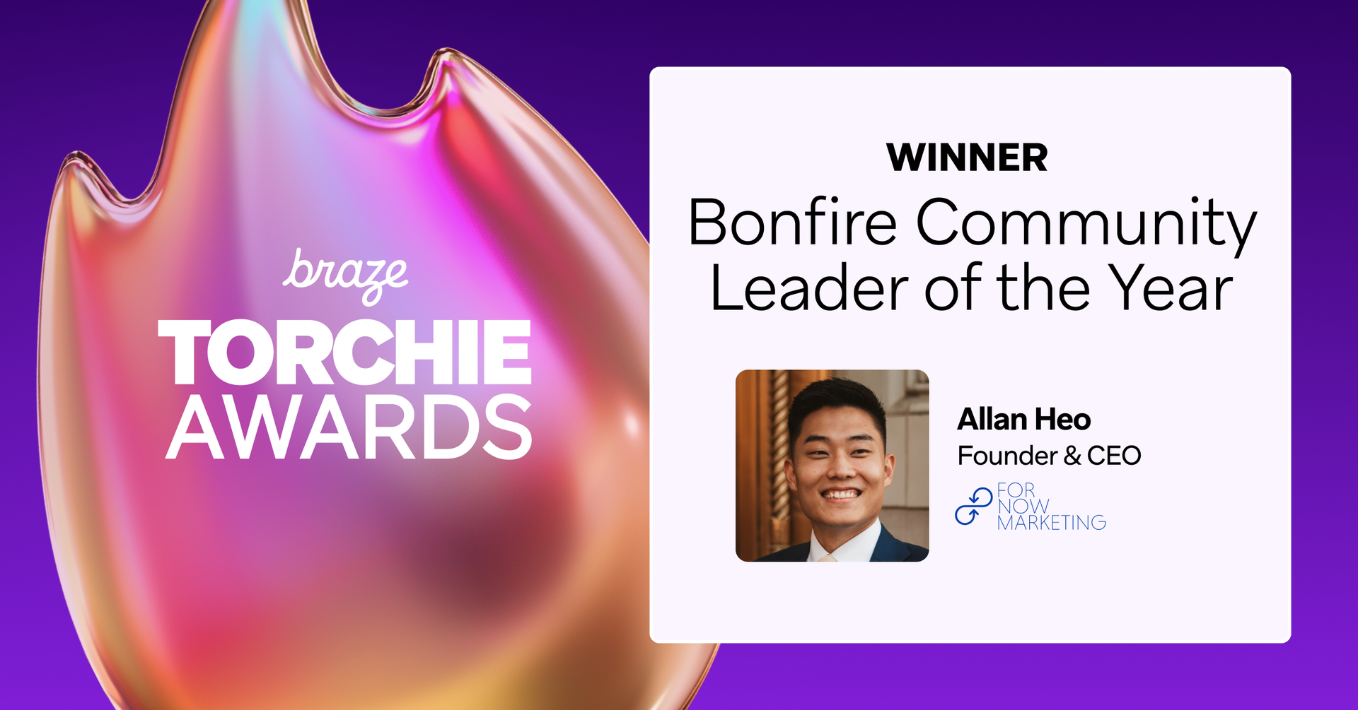 a poster for the braze torchie awards with a picture of allan heo
