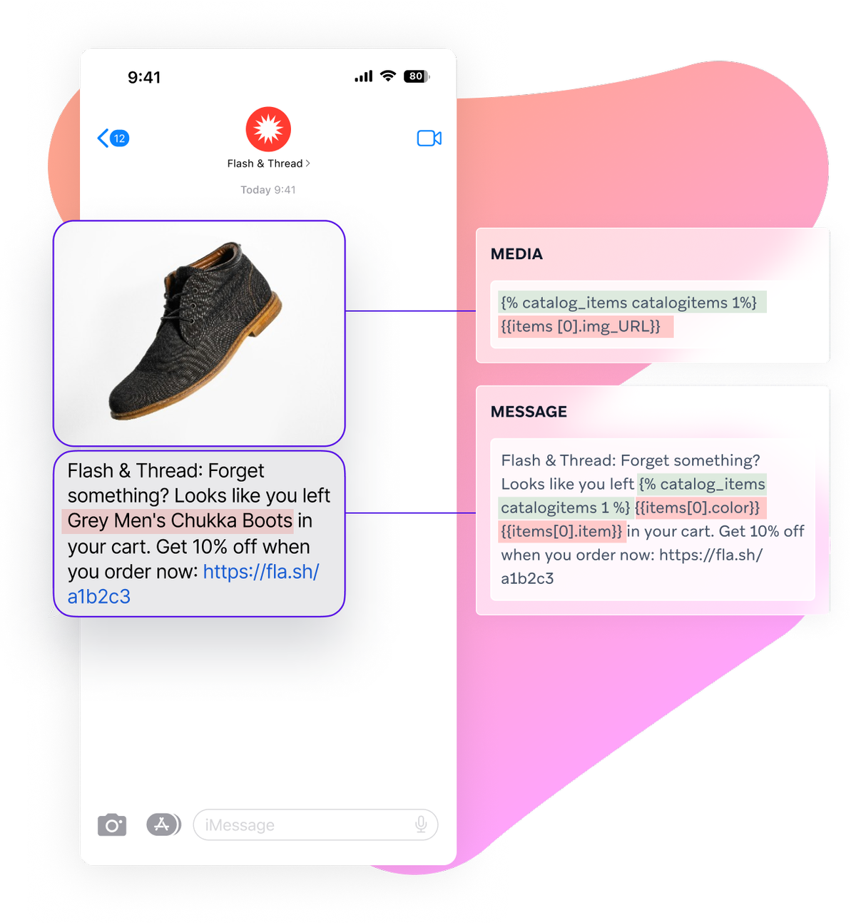 a phone screen shows a message from flash & thread