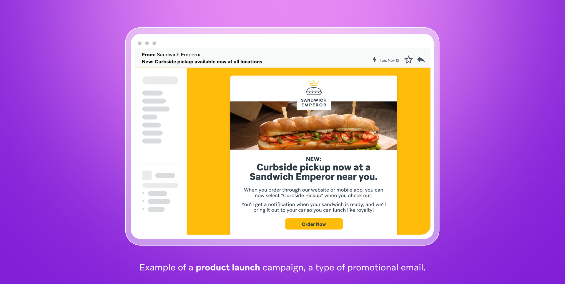 an email from sandwich emperor says curbside pickup now at a sandwich emperor near you