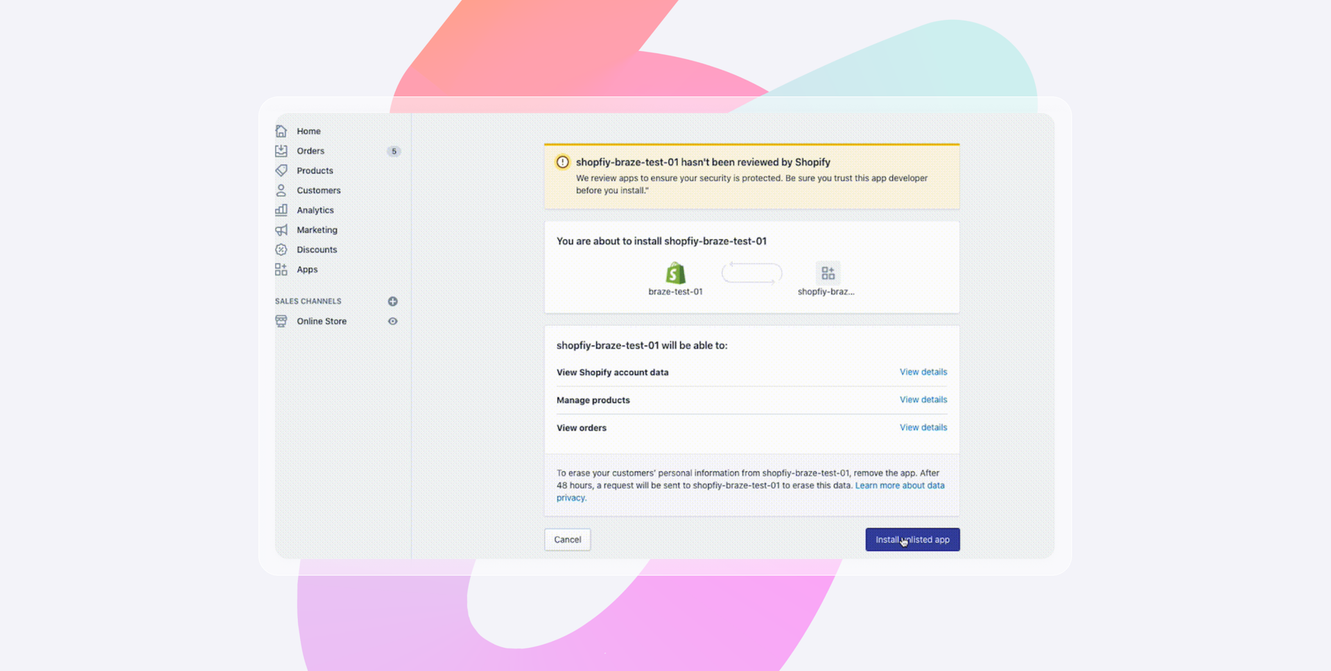 a screenshot of a shopify website with a warning message