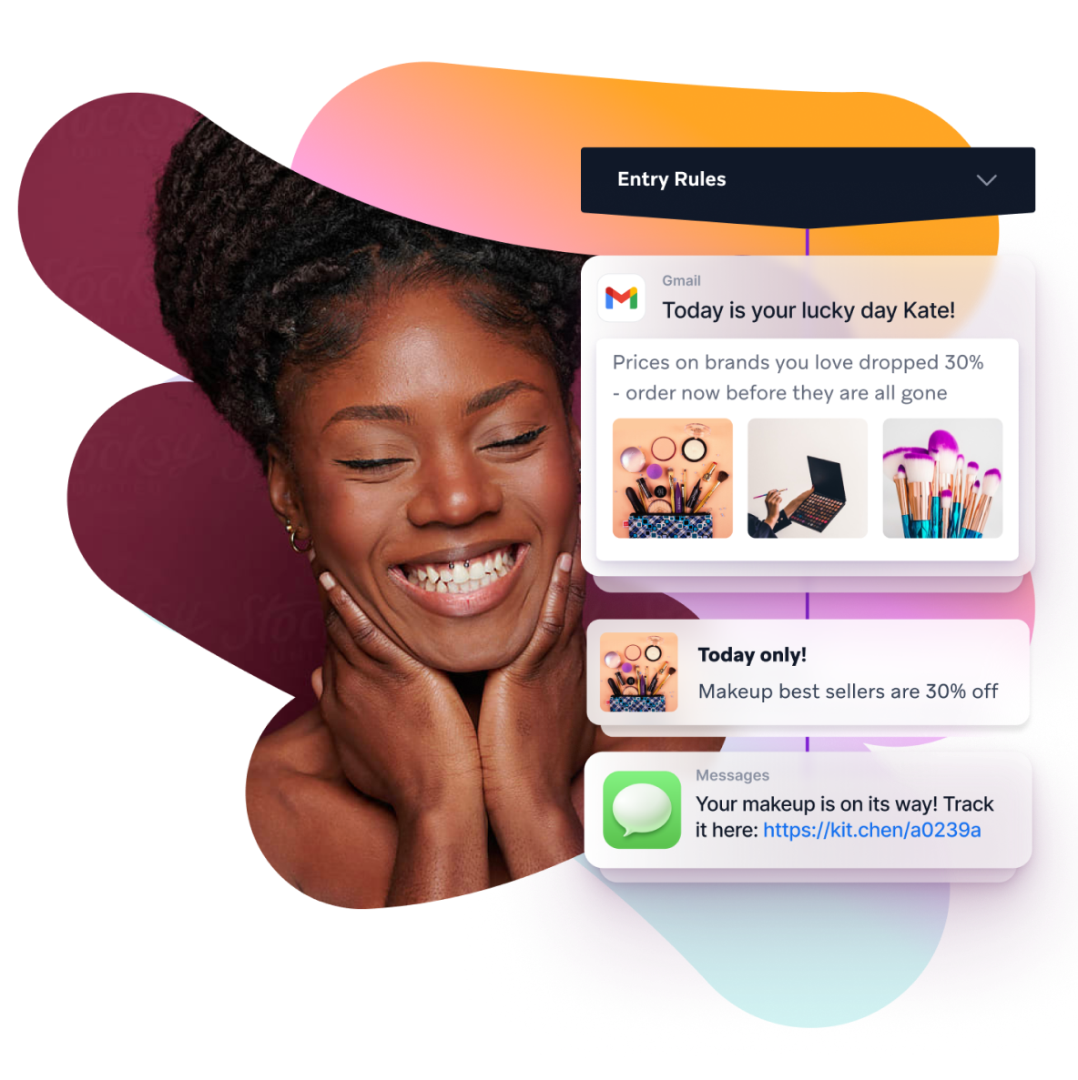 a woman is smiling in front of a screen that says entry rules