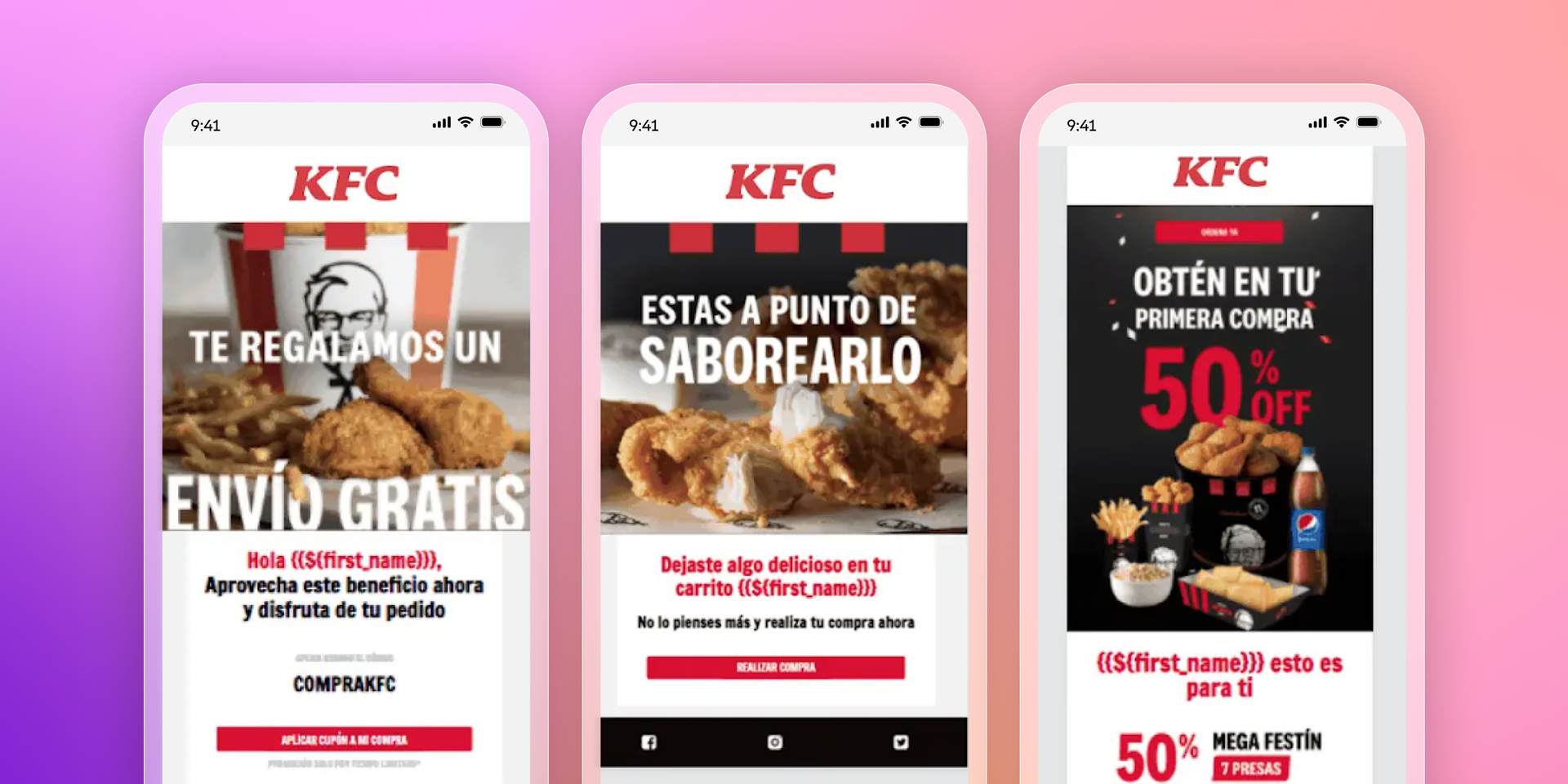 Three phones with messages from KFC