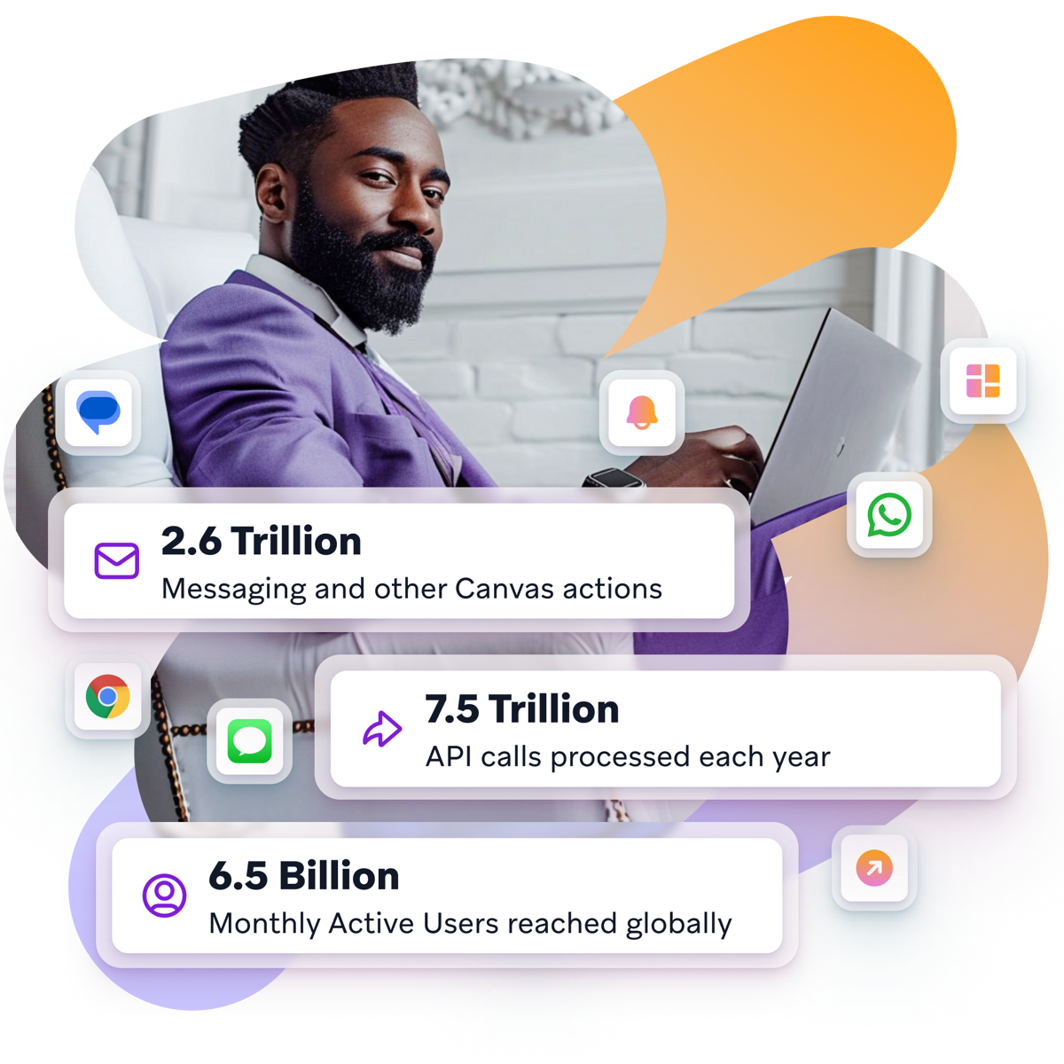 a man in a purple suit is sitting in front of a laptop