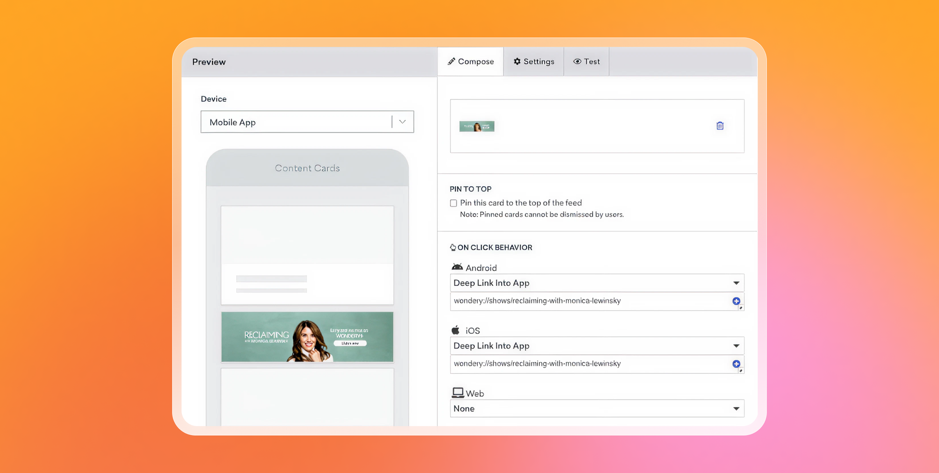 a screenshot of a content card being created on a phone .