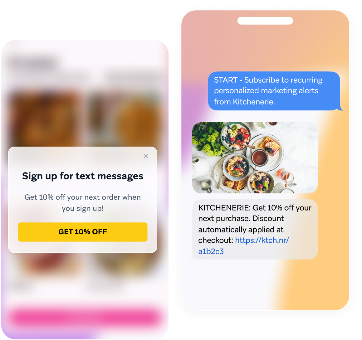 a sign up for text messages advertisement for kitchenerie