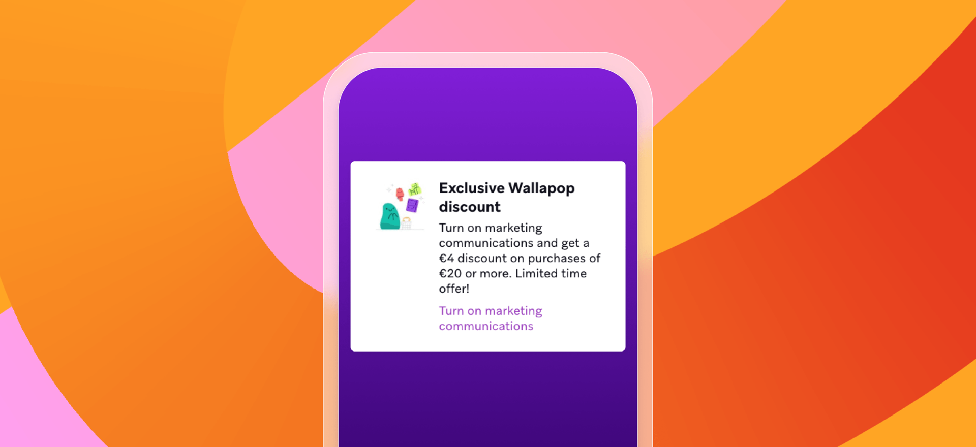 A smartphone displaying a Wallapop app notification offering a €4 discount on purchases of €20 or more.
