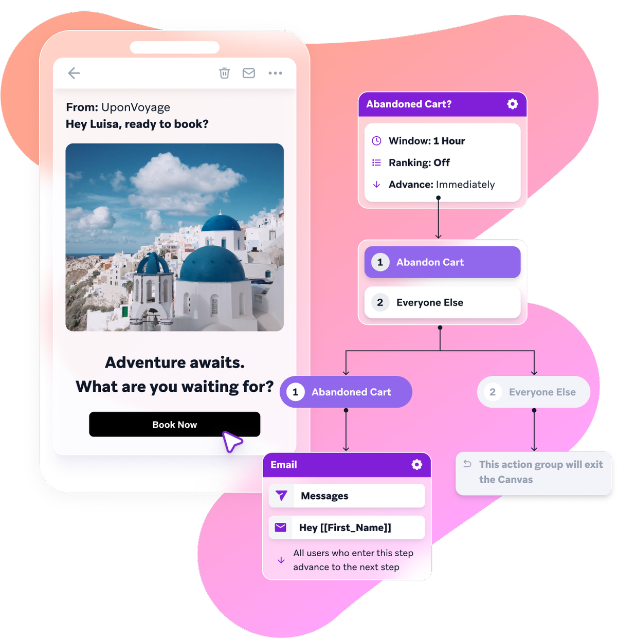 a phone screen shows an email from upon voyage