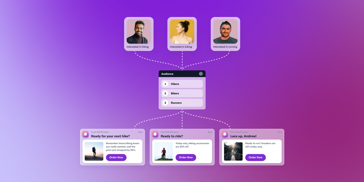 a purple background with a bunch of icons on it