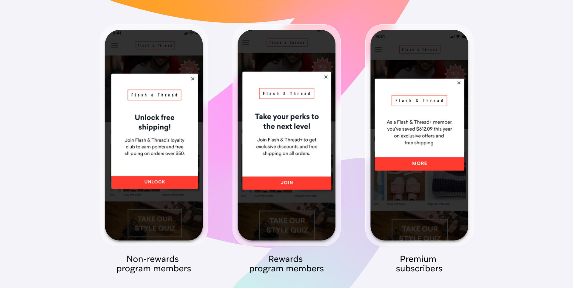 three cell phones with flash & thread on them