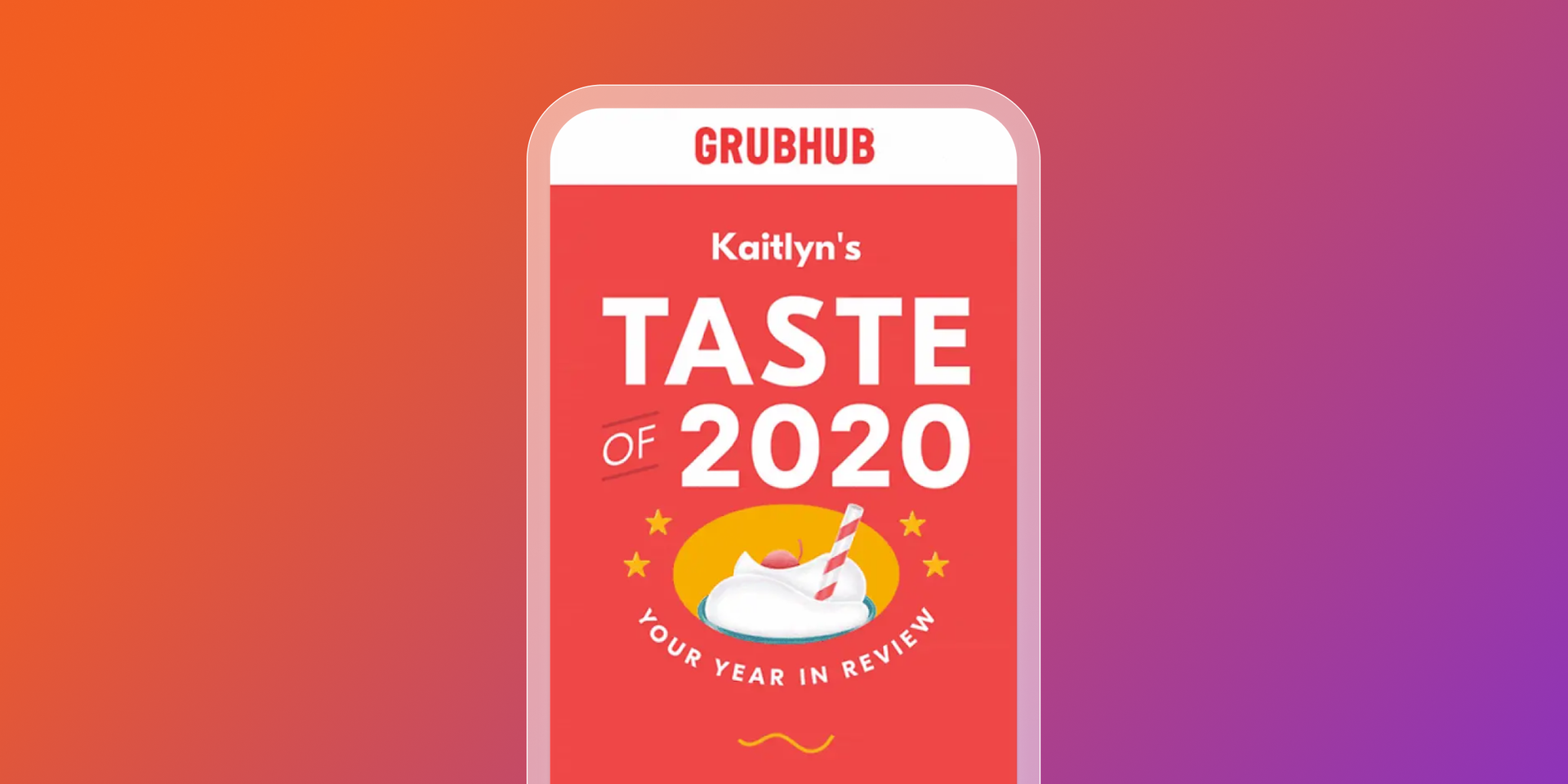 a phone screen displays the grubhub taste of 2020