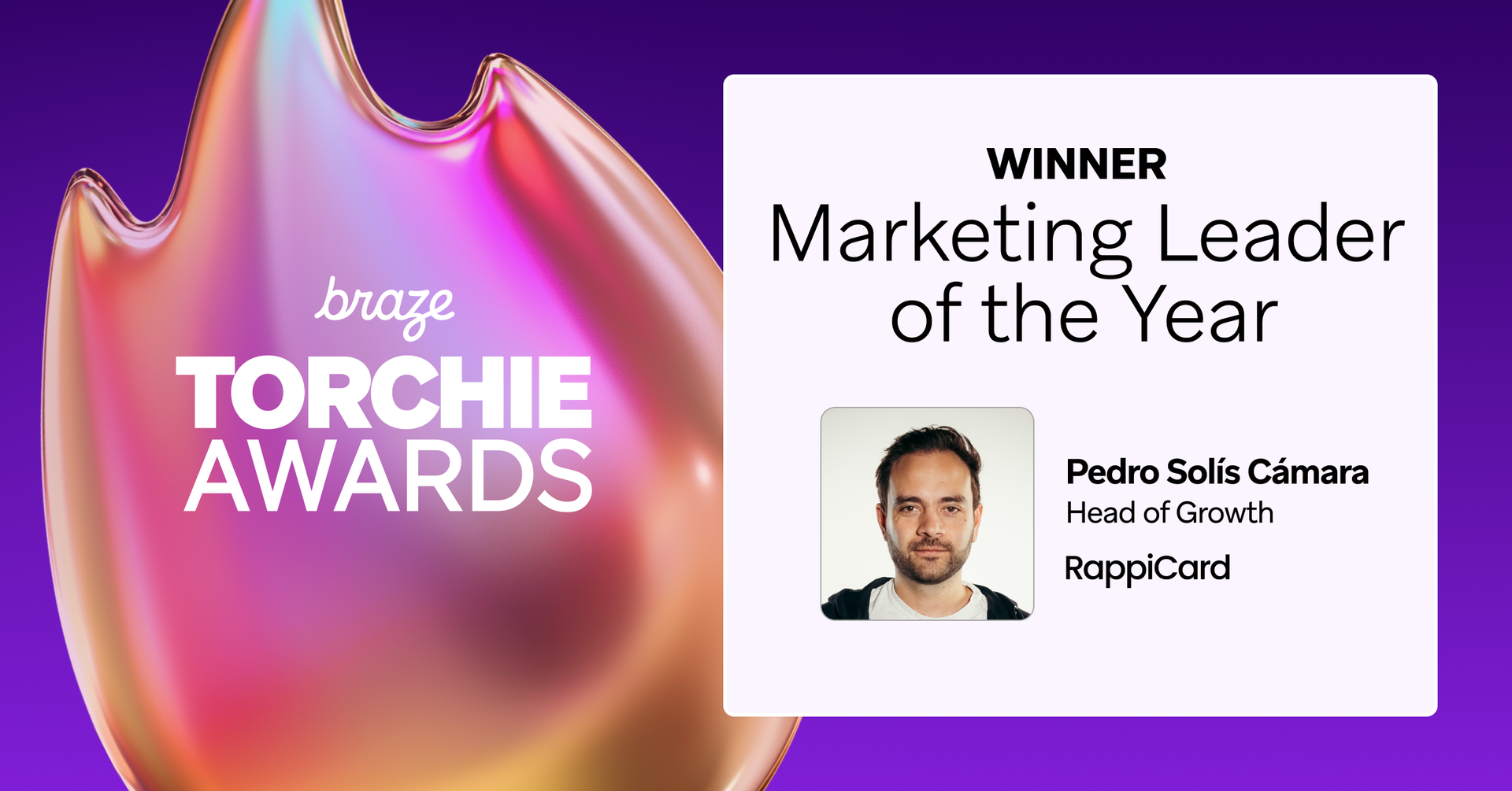 a poster for the braze torchie awards with a picture of pedro solis camara