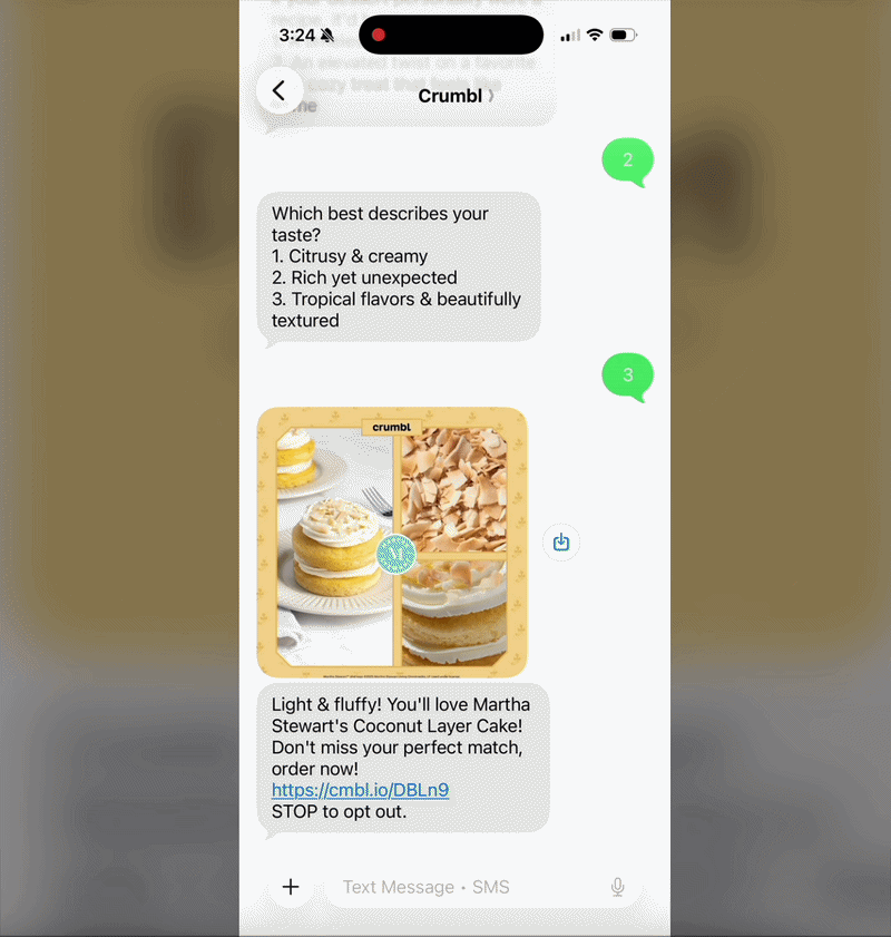 A gif showing a text conversation