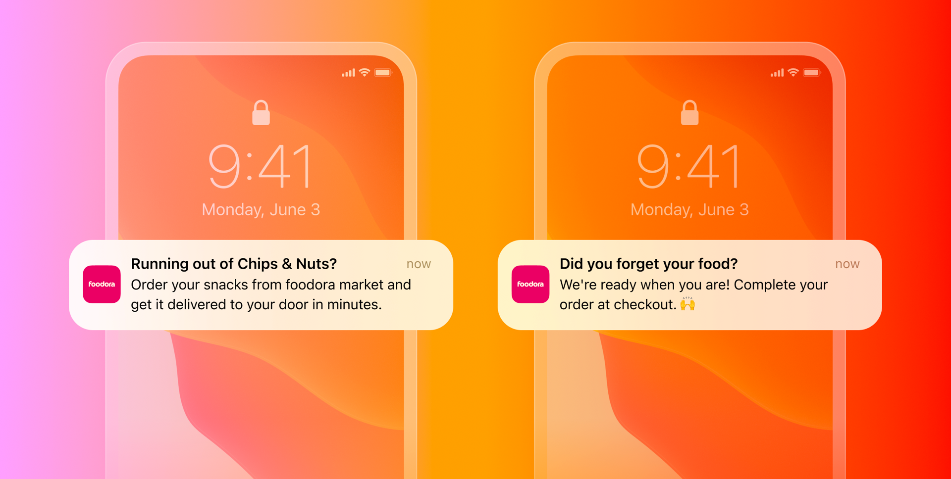 two cell phones with a notification that says running out of chips and nuts