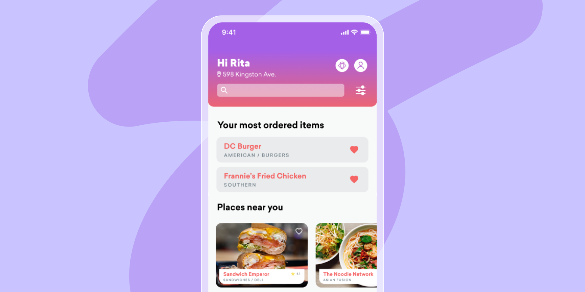 A food ordering app showing a users most-ordered items, prompting them to order again