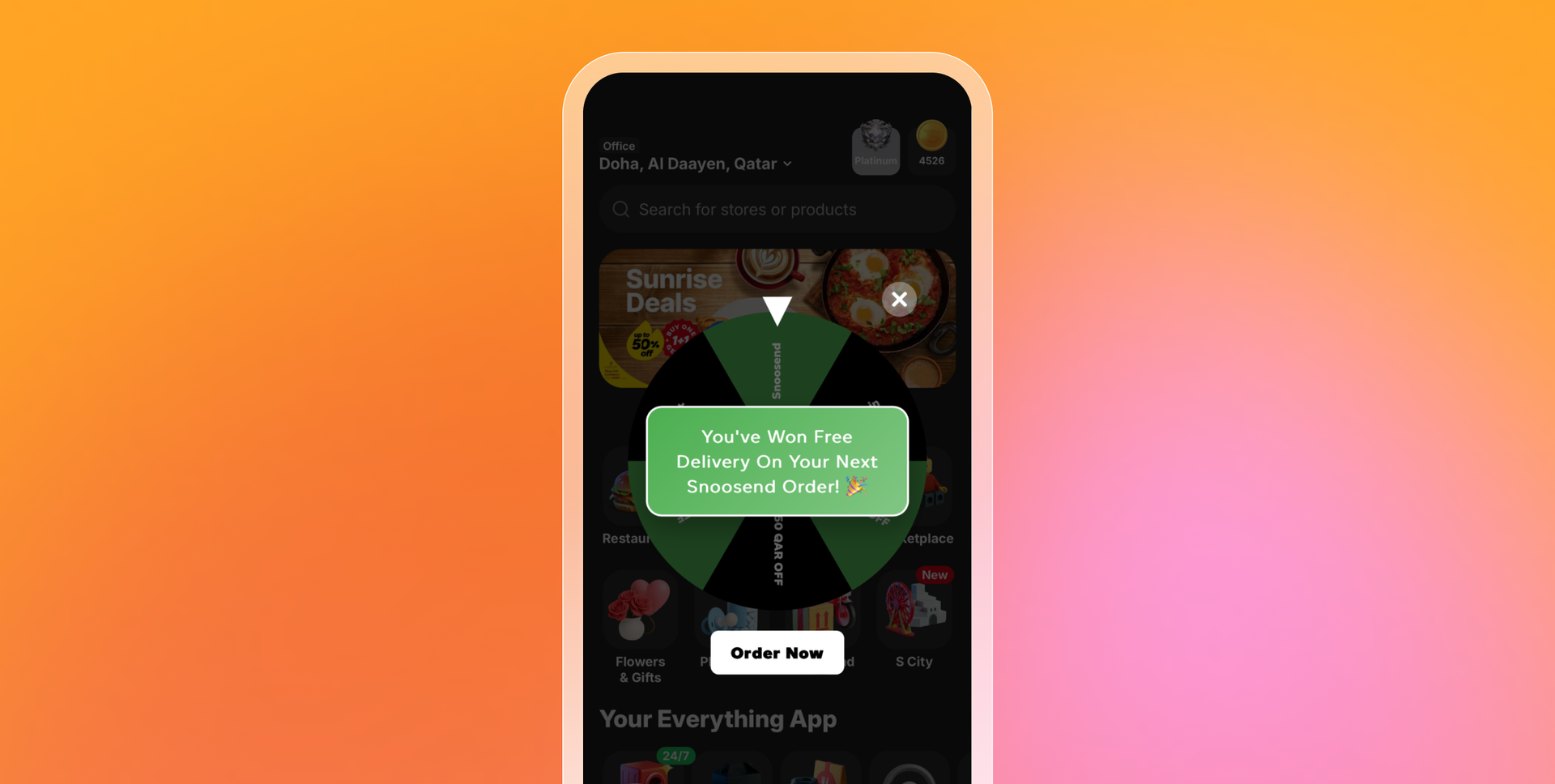 a screenshot of an app that says you 've won free delivery on your next successful order