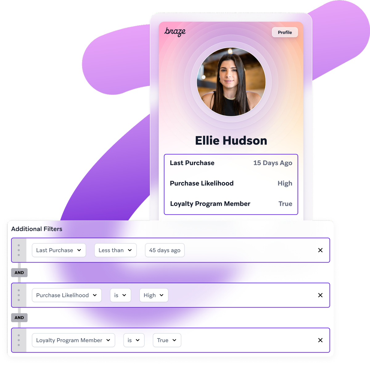 an ellie hudson profile on a braze app