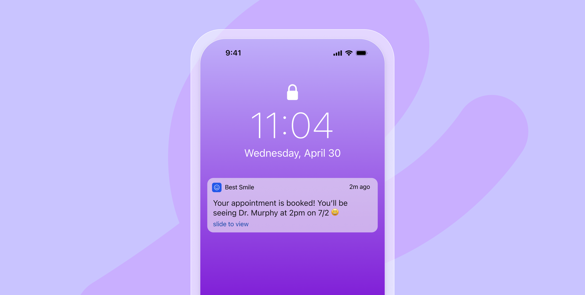a phone with a notification that says your appointment is booked