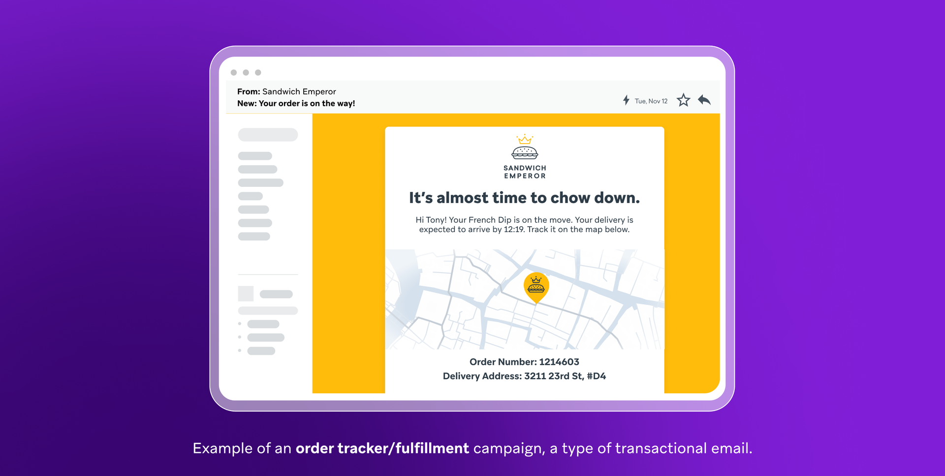 example of an order tracker / fulfillment campaign a type of transactional email