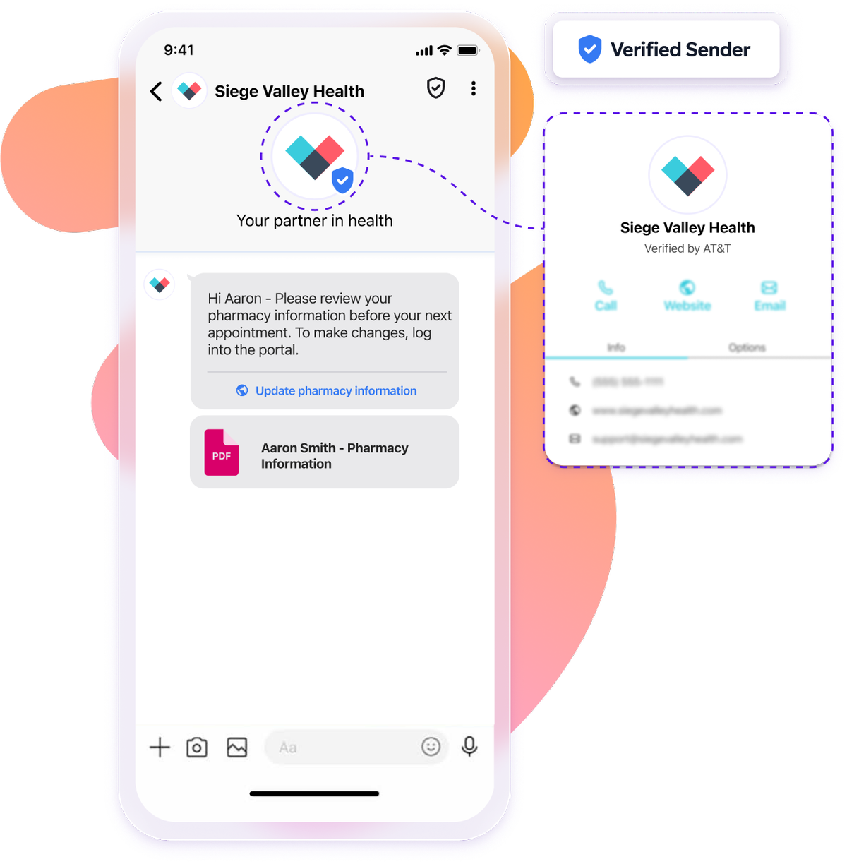 a phone screen shows a message from siege valley health