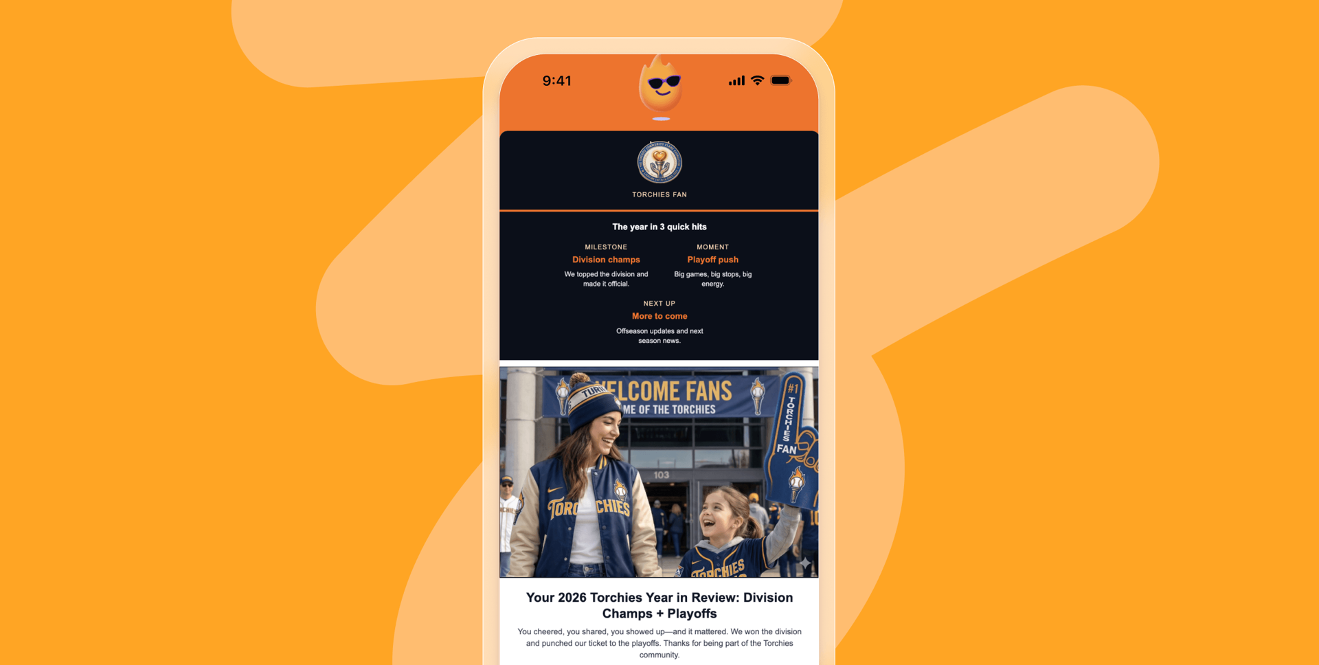 image of a phone with a year in review campaign for a sports team