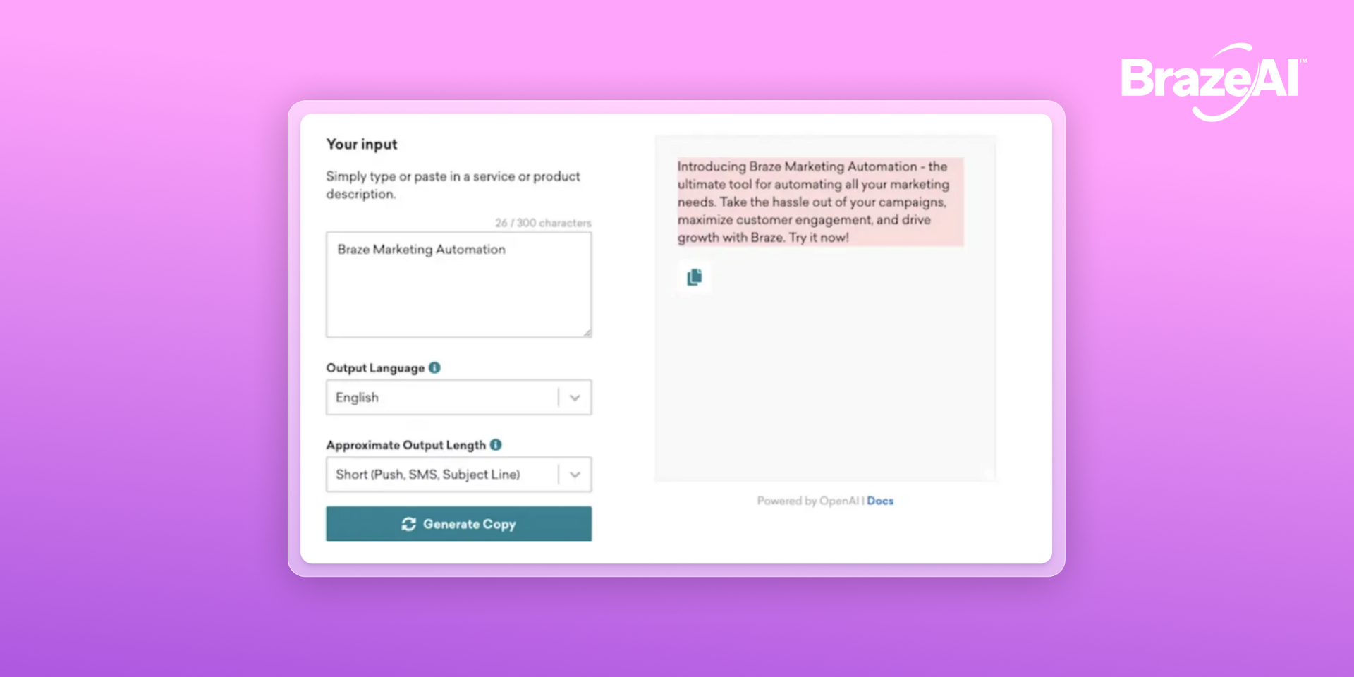 a screenshot of a braze ai app on a pink background