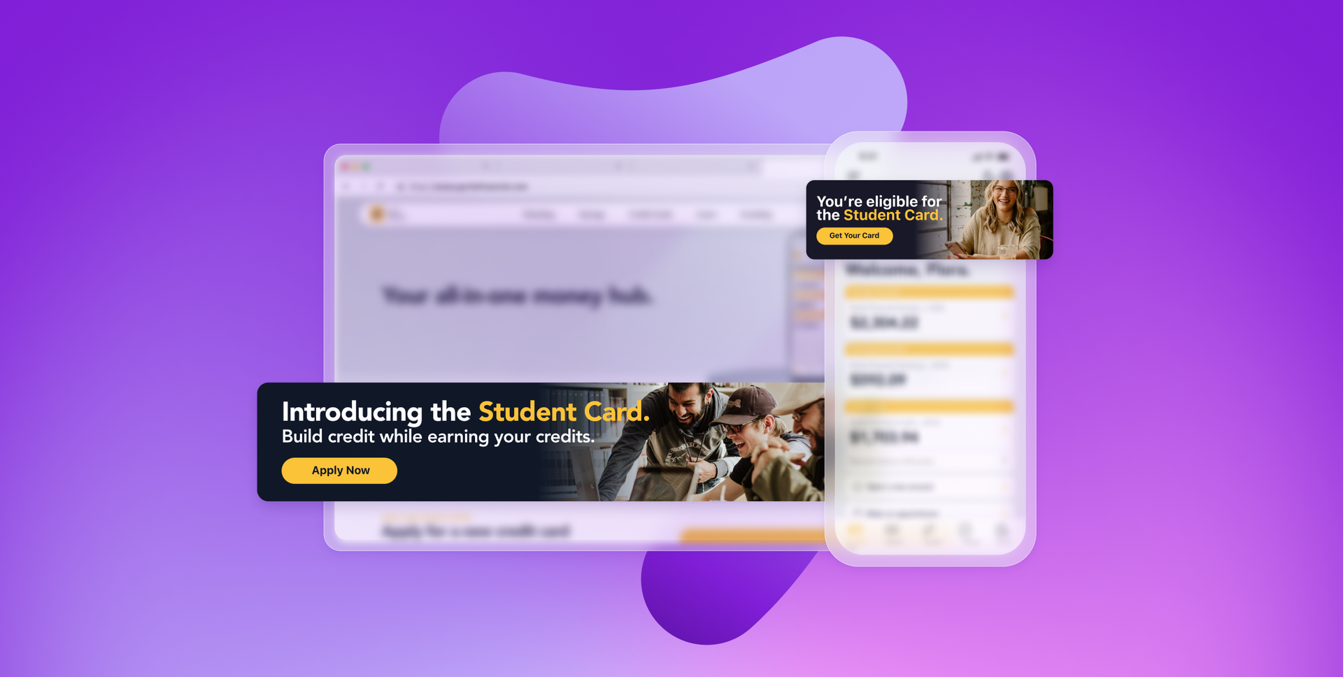 an advertisement for the student card is displayed on a computer and phone