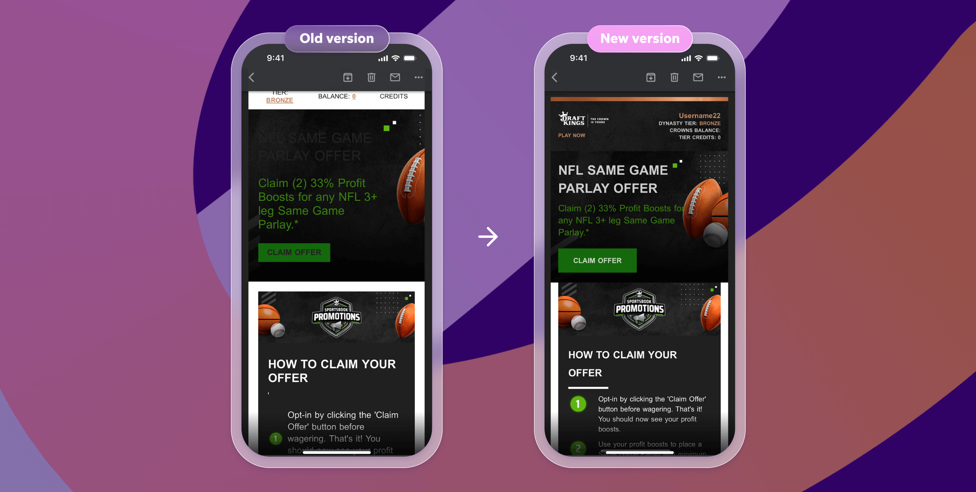 an old version and a new version of an nfl same game parlay offer