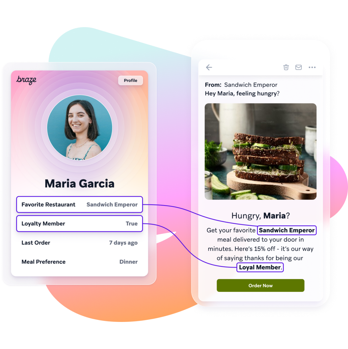a phone screen shows a preferred meal breakfast a preferred meal lunch and a preferred meal dinner