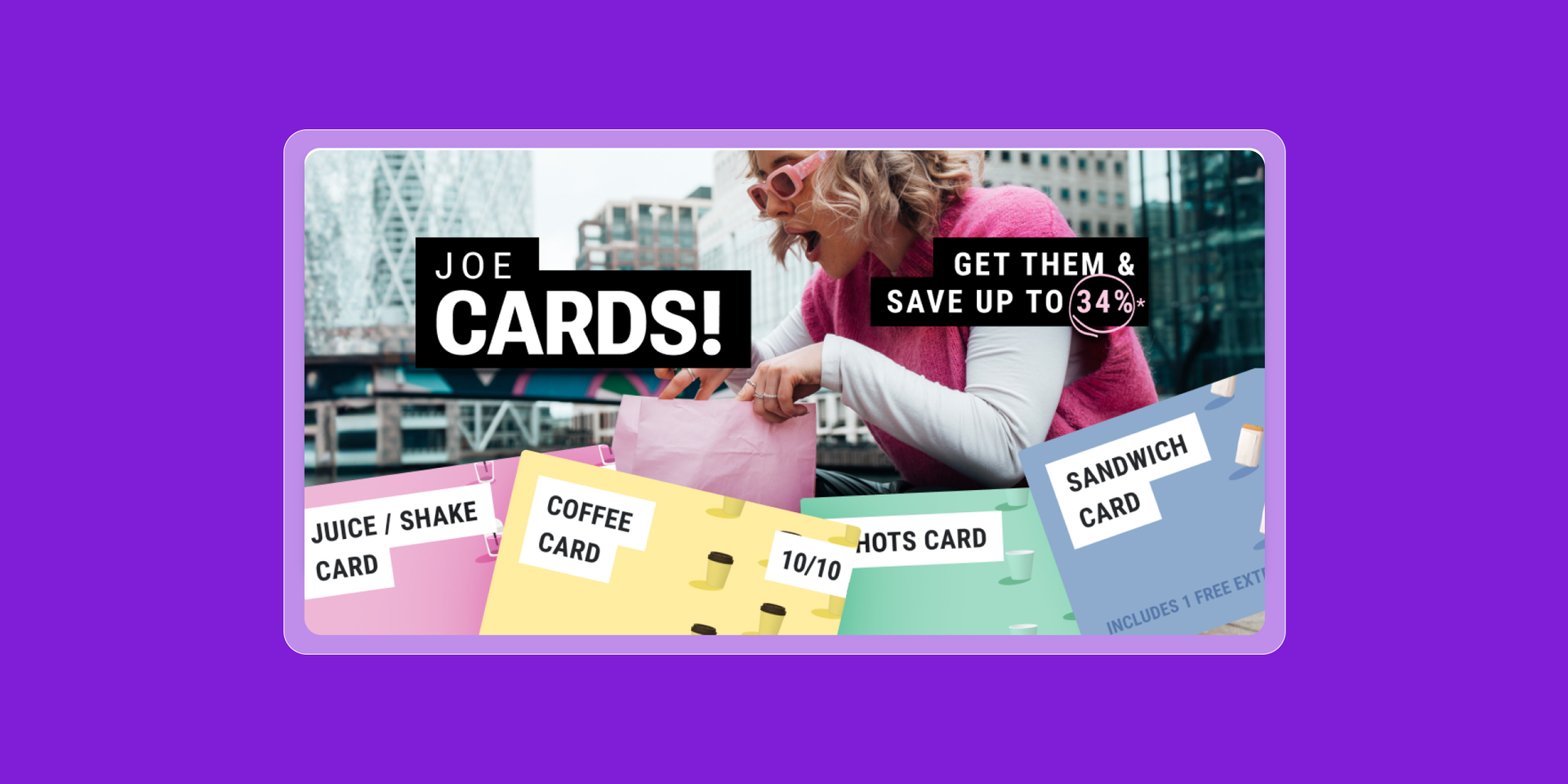 a purple background with joe cards on it